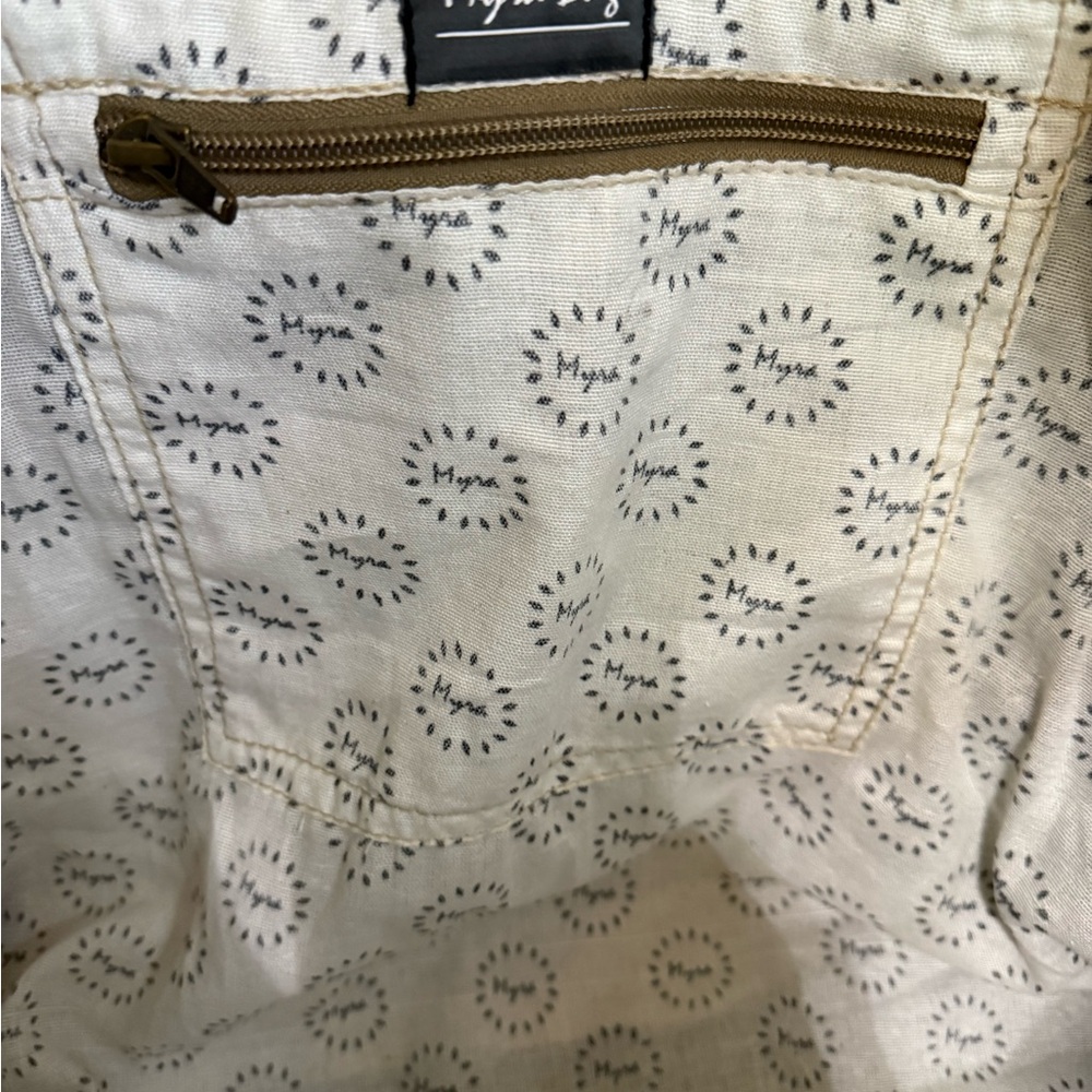 Myra Bag Teal and Brown Travel Tote with White Pattern - Picture 8 of 11
